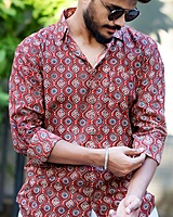Rawscal Men’s Printed Cotton Shirt – Maroon Ethnic Motif | Full Sleeves