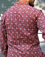 Rawscal Men’s Printed Cotton Shirt – Maroon Ethnic Motif | Full Sleeves