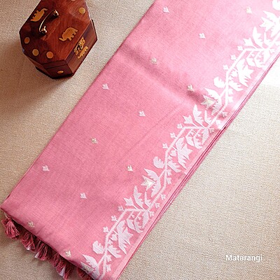 Pastel Pink Munga Jamdani Saree