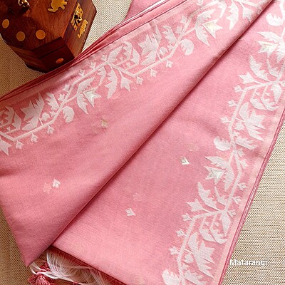 Pastel Pink Munga Jamdani Saree