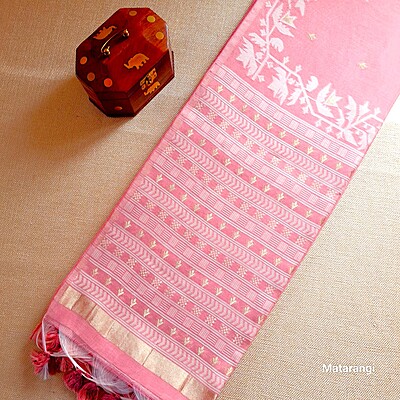 Pastel Pink Munga Jamdani Saree