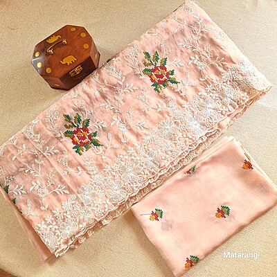 Peach Chiffon Embroidered Saree Peach Chiffon Embroidered Saree