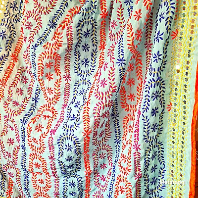 Light Blue Chapa Phulkari Georgette Duppatta