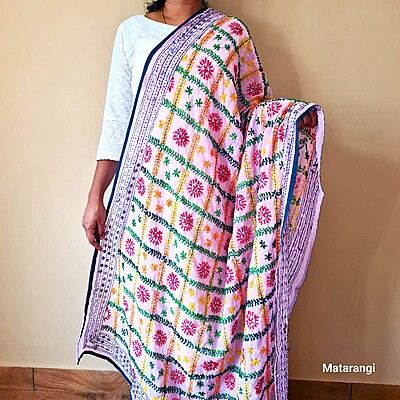 Light Rose Chapa Phulkari Georgette Duppatta