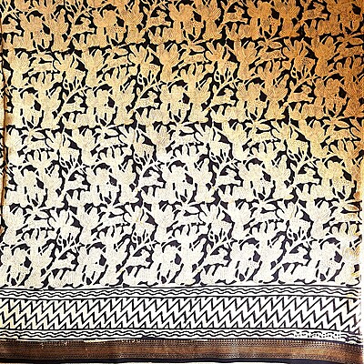 Black & Cream Handblock Printed Maheshwari Silk Saree