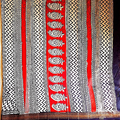 Black & Cream Handblock Printed Maheshwari Silk Saree