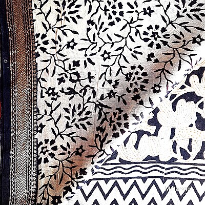 Black & Cream Handblock Printed Maheshwari Silk Saree