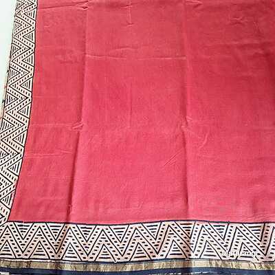 Brick Red Hand Block Printed Organic Chanderi Silk Saree