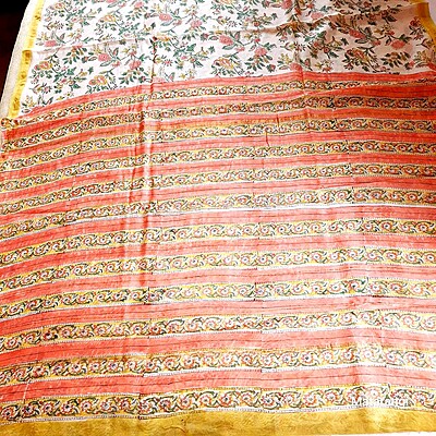 White Floral Hand Block Printed Organic Chanderi Silk Saree