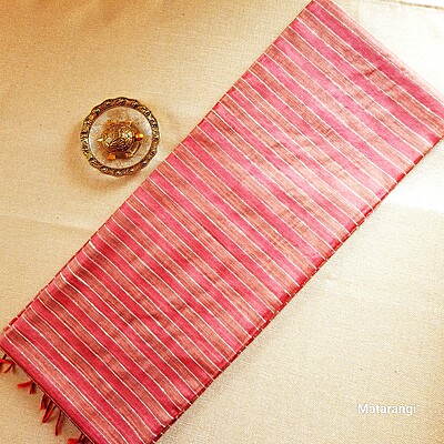 Brick Red Striped Semi Tussar Saree