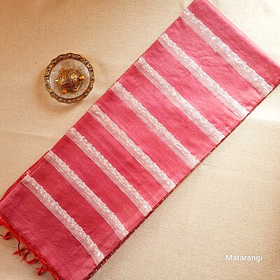 Brick Red Striped Semi Tussar Saree