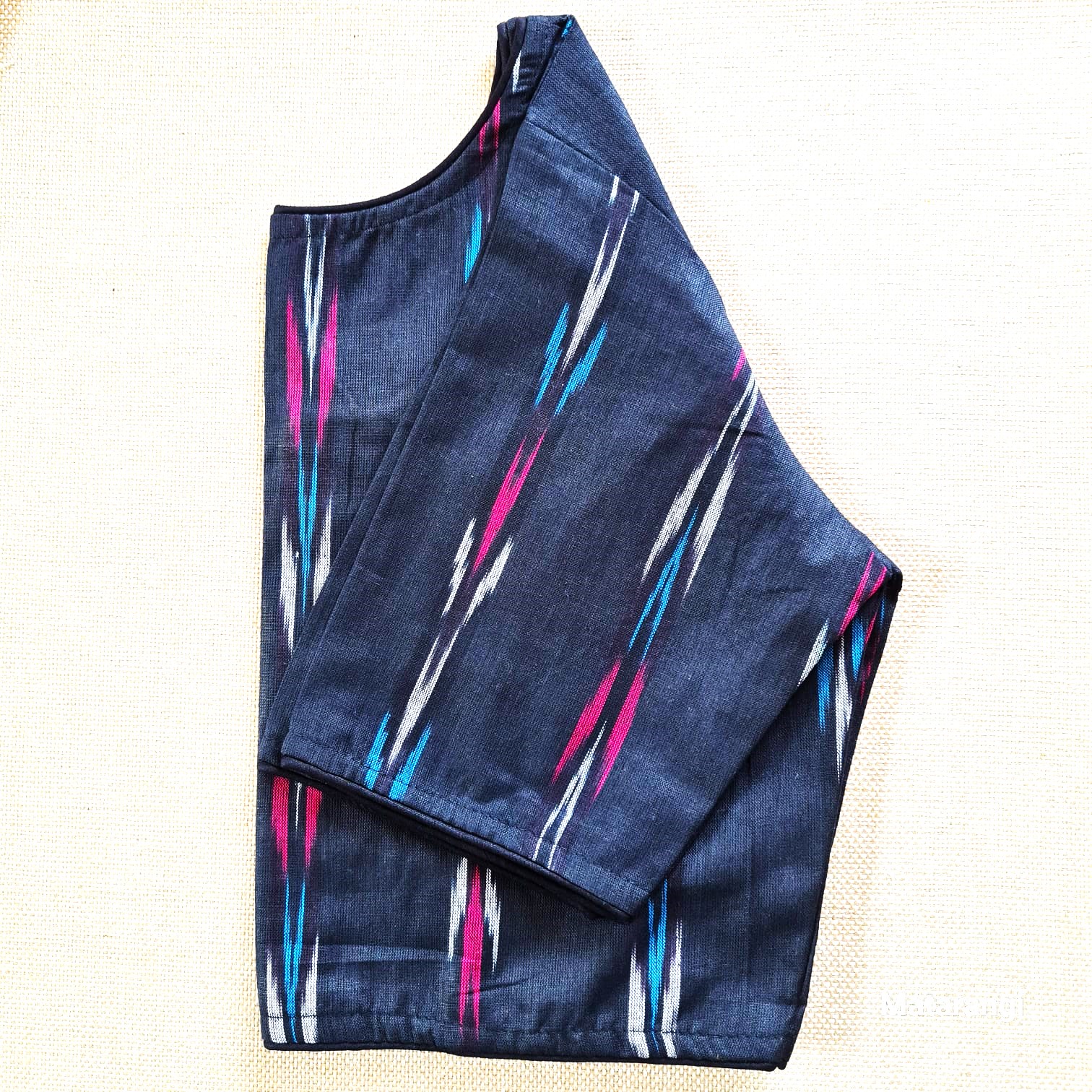 Zeta Readymade Blouse Black & Blue Ikkat