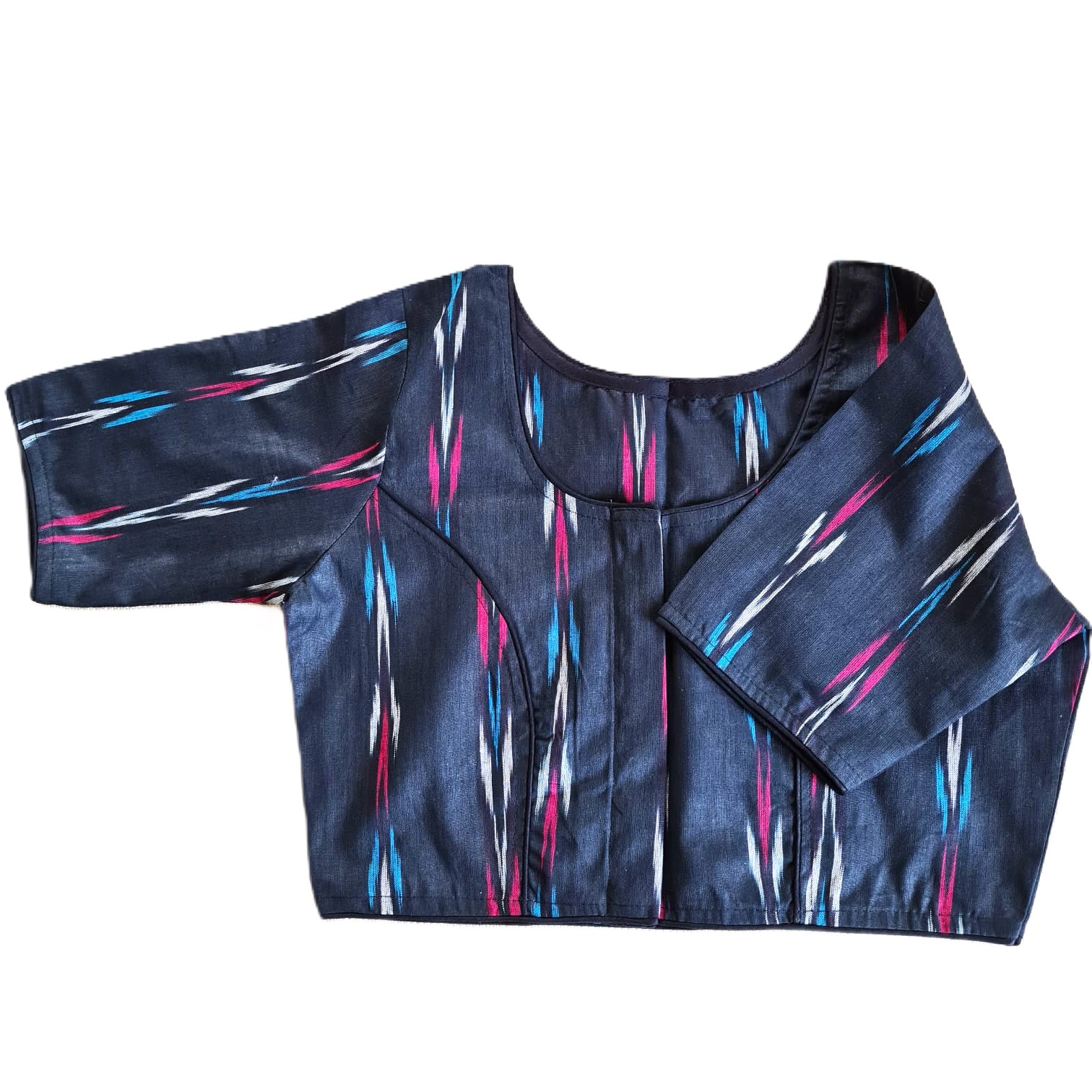 Zeta Readymade Blouse Black & Blue Ikkat