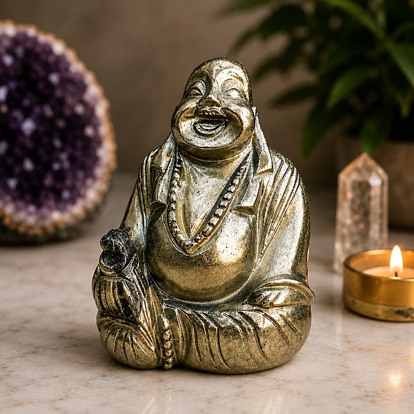 Pyrite Laughing Buddha for Wealth, Prosperity & Positive Energy