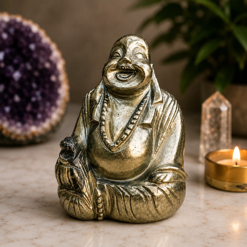 Pyrite Laughing Buddha for Wealth, Prosperity & Positive Energy