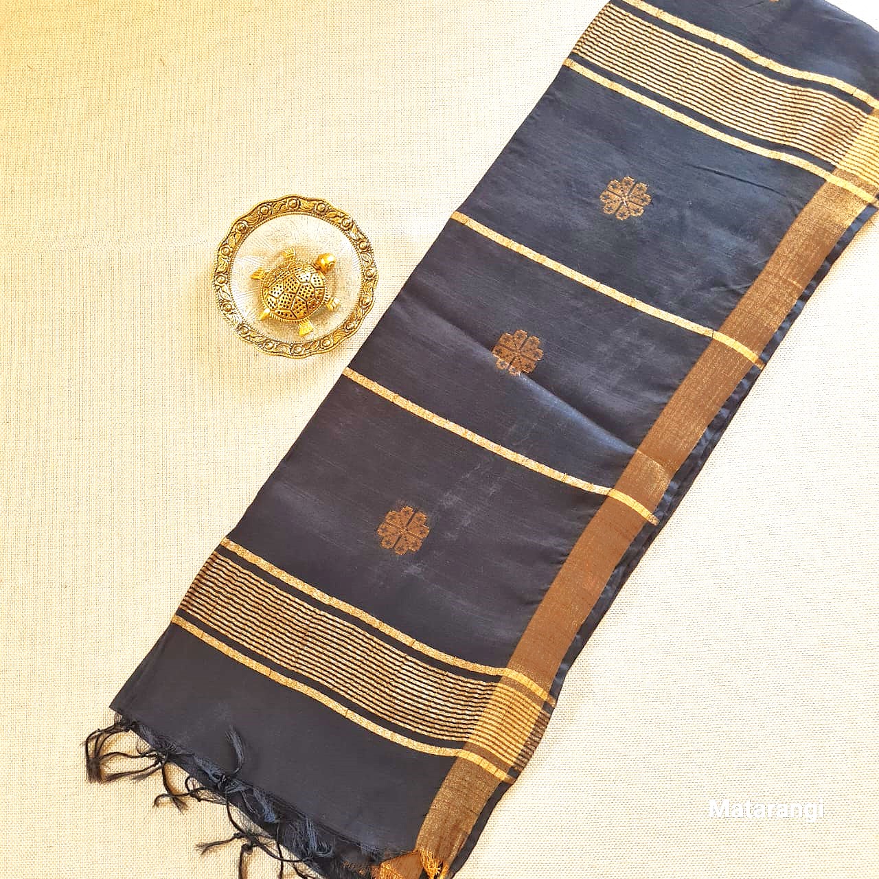 Black Semi Tussar Saree