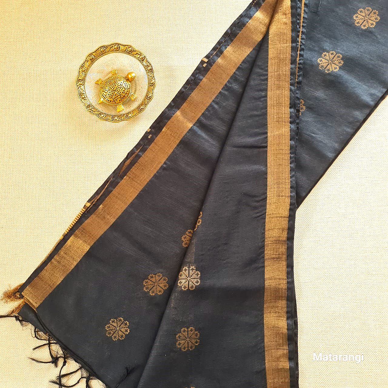 Black Semi Tussar Saree