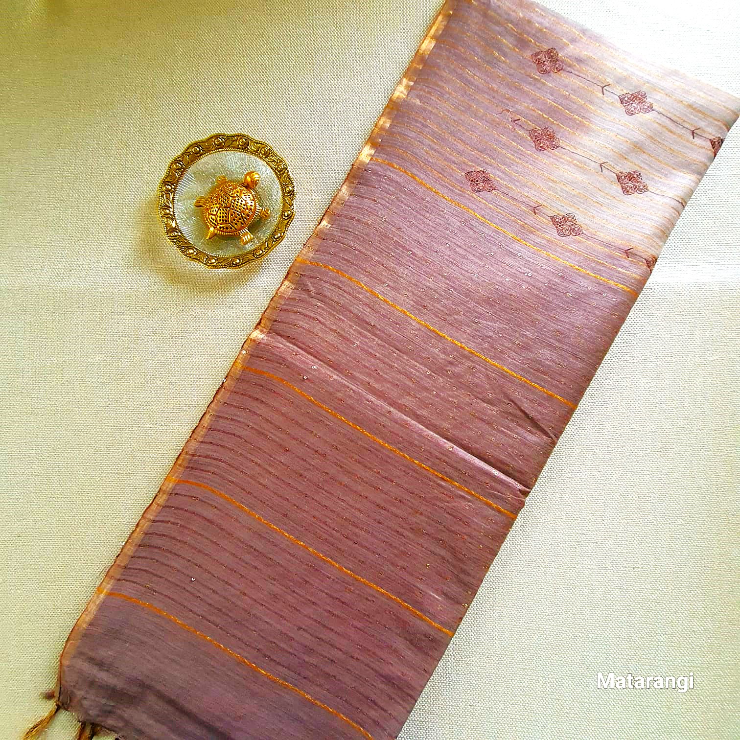 Matarangi Chocolate Brown Embroidered Semi Tussar Saree