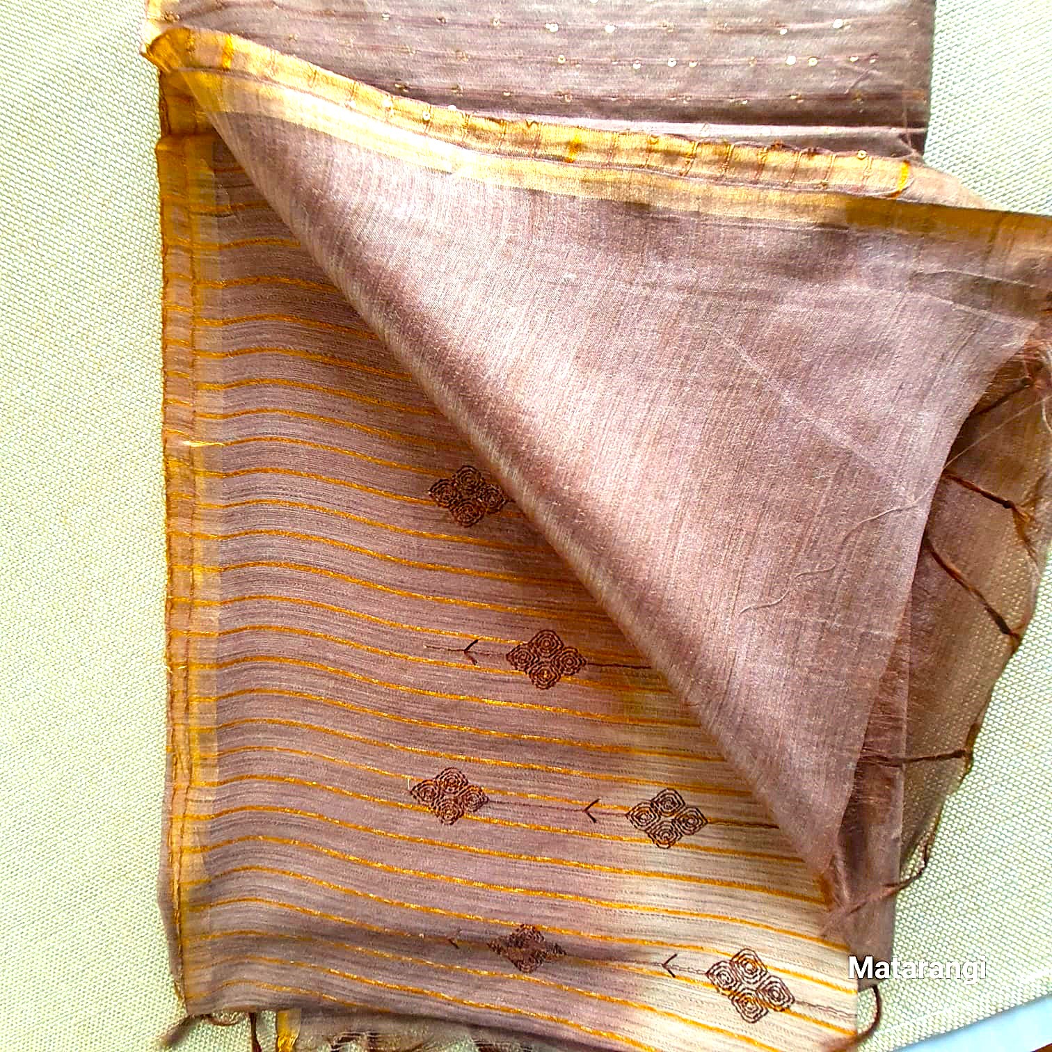 Matarangi Chocolate Brown Embroidered Semi Tussar Saree