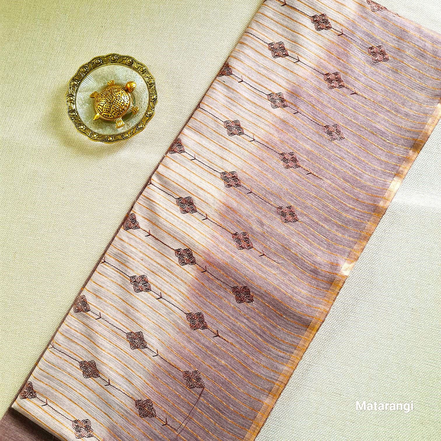 Matarangi Chocolate Brown Embroidered Semi Tussar Saree