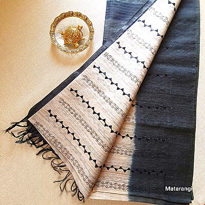 Matarangi Offwhite & Black Semi Tussar Embroidered saree