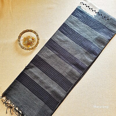 Matarangi Offwhite & Black Semi Tussar Embroidered saree