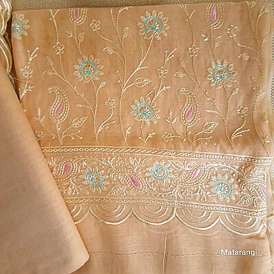 Matarangi Light Brown Embroidered Mul Chanderi Salwar Material