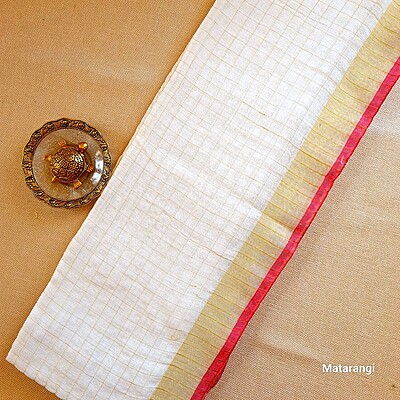 Matarangi Offwhite Organic Linen Check Saree Matarangi Offwhite Organic Linen Check Saree