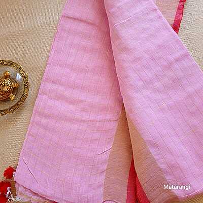 Matarangi Lavendar Organic Linen Check Saree Matarangi Lavendar Organic Linen Check Saree
