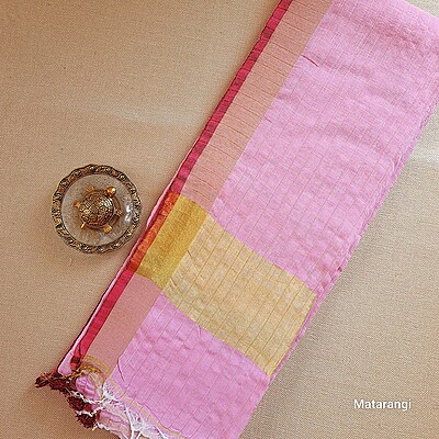 Matarangi Lavendar Organic Linen Check Saree Matarangi Lavendar Organic Linen Check Saree