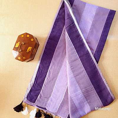 Violet & Purple Striped Mul Cotton Saree