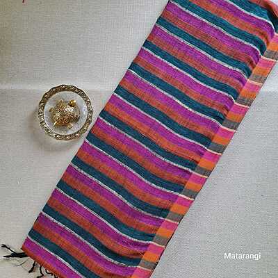 Matarangi Maroon & Green Striped Pure Organic Handloom Linen Saree