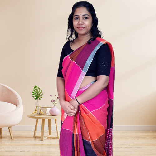 Magenta Multicoloured Handloom Pure Linen Saree