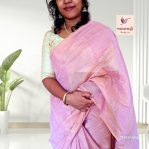 Matarangi Pastel Peach Tissue Linen Saree