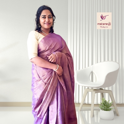 Matarangi Purple Linen Tissue Saree Matarangi Purple Linen Tissue Saree