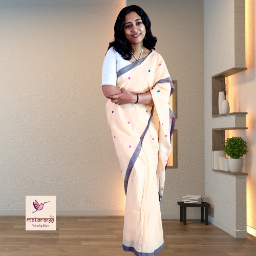 Matarangi Beige Handloom Jamdani  Saree