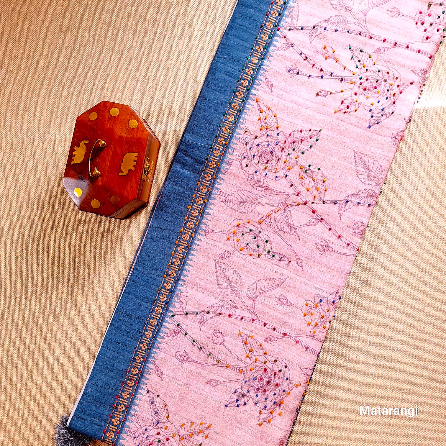 Matarangi Light Rose Blended Tussar French Knot Saree Matarangi Light Rose Blended Tussar French Knot Saree