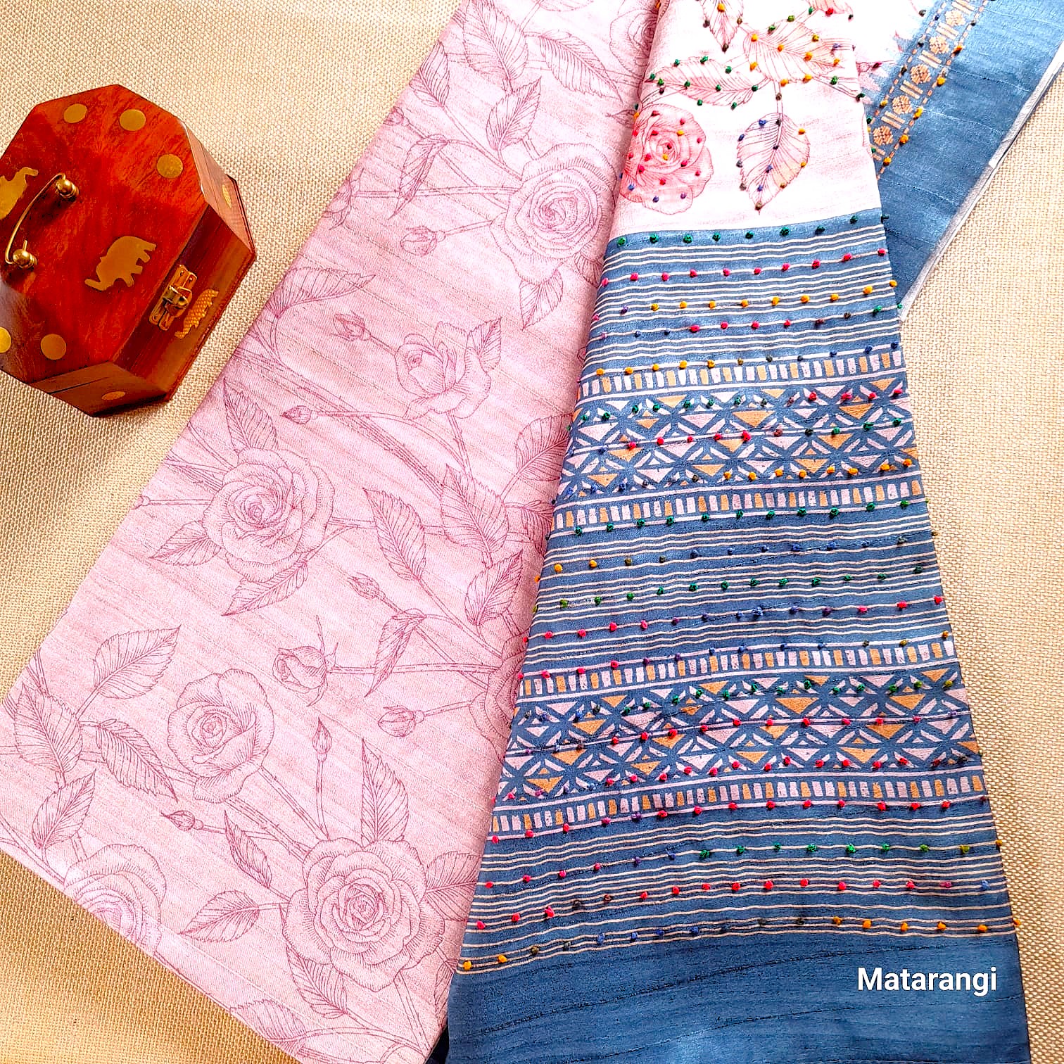 Matarangi Light Rose Blended Tussar French Knot Saree Matarangi Light Rose Blended Tussar French Knot Saree