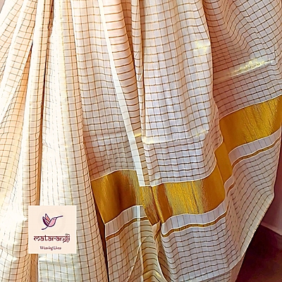 Matarangi Handloom Tissue Kerala Set Saree Small Checks