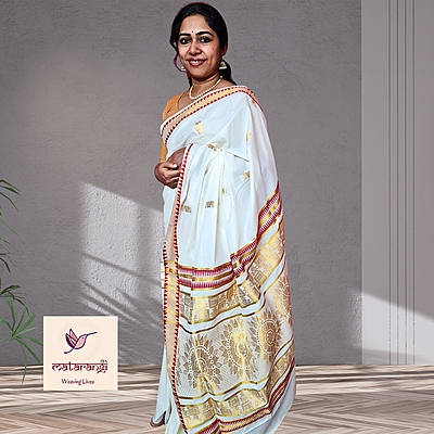 Matarangi Handloom Kerala Set Saree Red temple Border