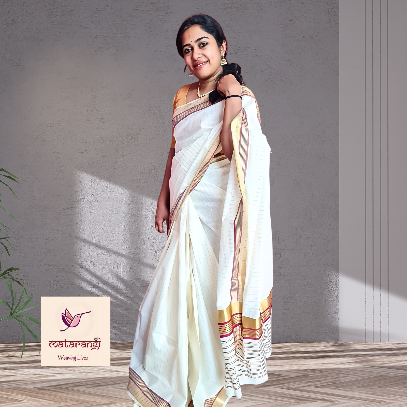 Matarangi Handloom Kerala Set Saree Striped Maroon