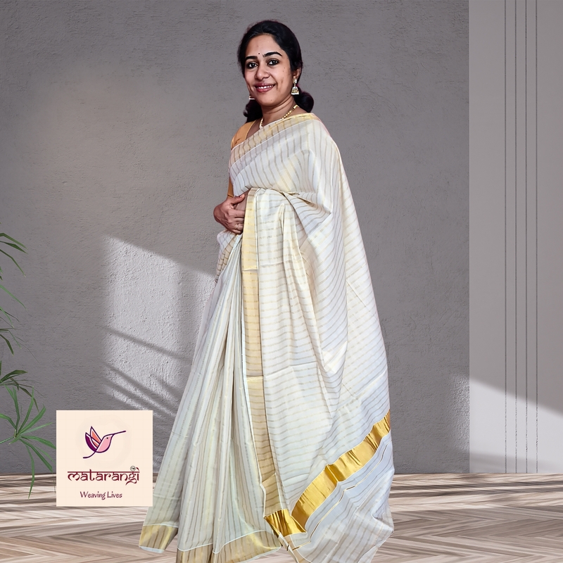 Matarangi Handloom Tissue Kerala Set Saree Broad Checks