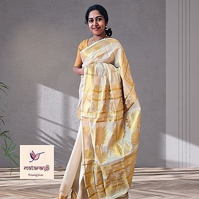 Matarangi Handloom Tissue Kerala Set Saree Round Floral Butas