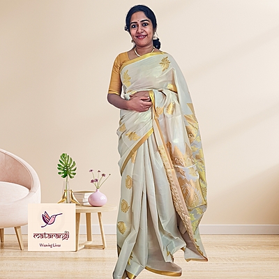 Matarangi Handloom Tissue Kerala Set Saree Oval Floral Butas