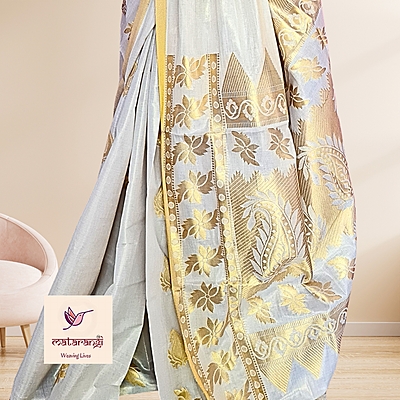 Matarangi Handloom Tissue Kerala Set Saree Oval Floral Butas