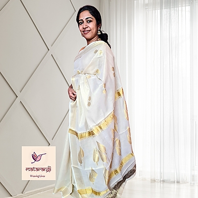 Matarangi Handloom Tissue Kerala Set Saree Leaf Design