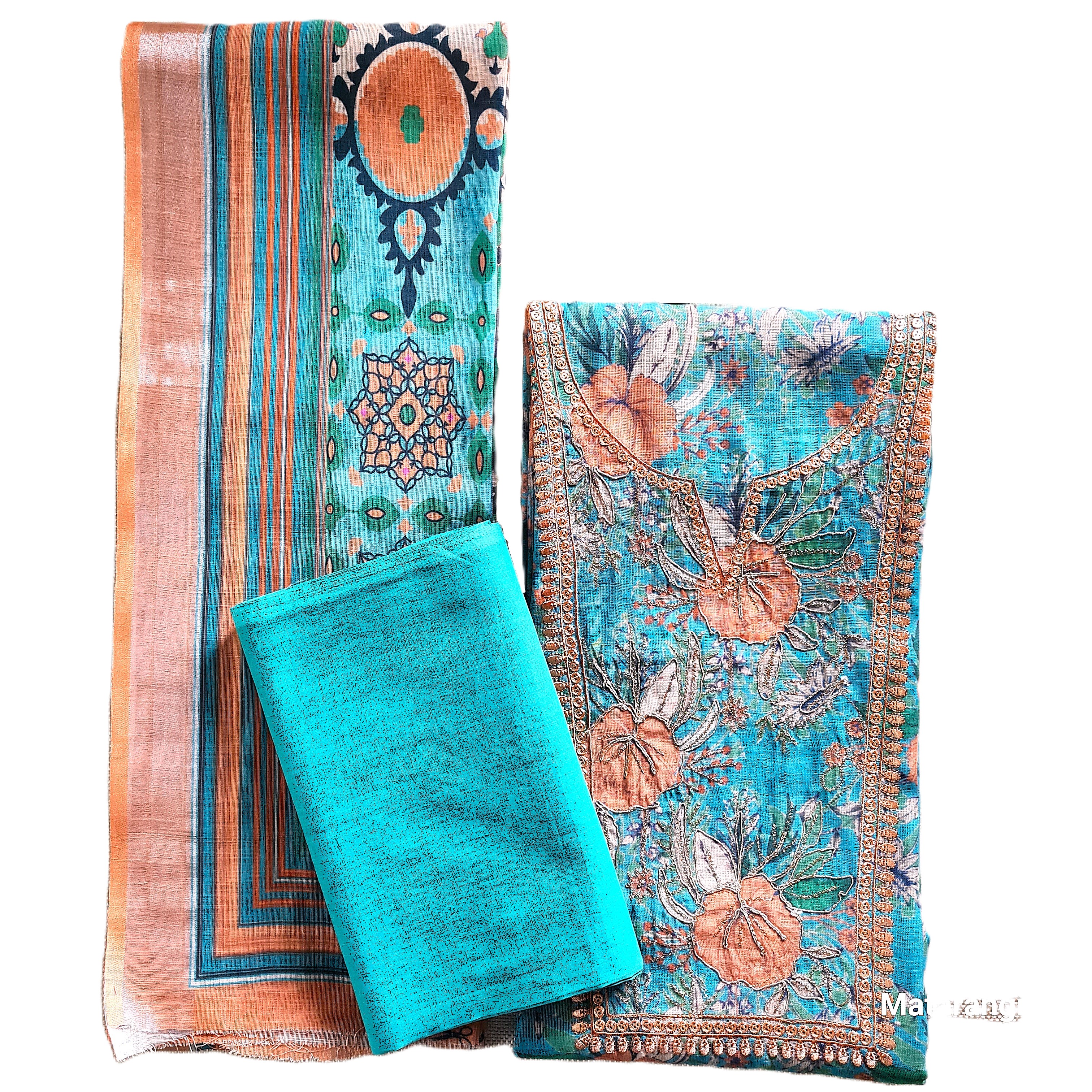 Matarangi Teal Green Linen Silk Salwar Material