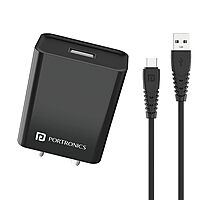 Portronics 10008 B Adapto 62C Charger – 2.4A 12W | Single USB Port | USB-Type-C  | Black