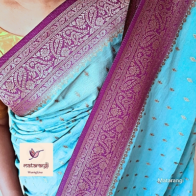Matarangi Aqua Blue Khaddi Crepe Georgette Saree