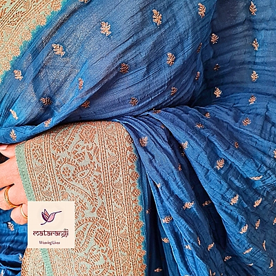 Matarangi  Blue Teal Khadi Georgette Saree